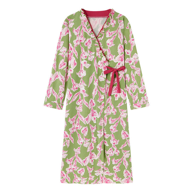 Camicia da notte con volant in stile kimono floreale artistico - image 4