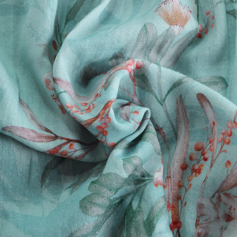 Loungewear in cotone con stampa floreale orientale e collo arricciato - image 4