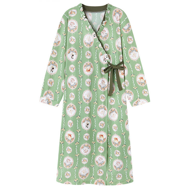 Camicia da notte con volant in stile kimono floreale con medaglione - image 5