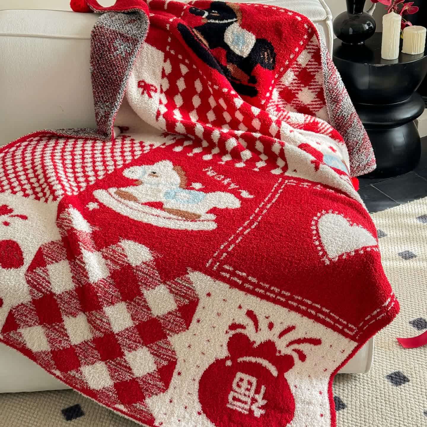Coperta festiva patchwork rossa e bianca - image 7