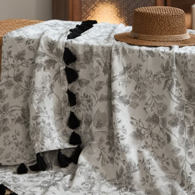 Coperta in lino e cotone jacquard floreale sottile - image 4