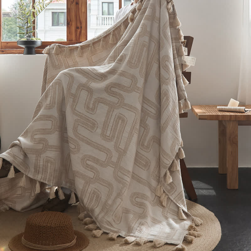 Coperta in cotone e lino con motivo geometrico jacquard - image 3