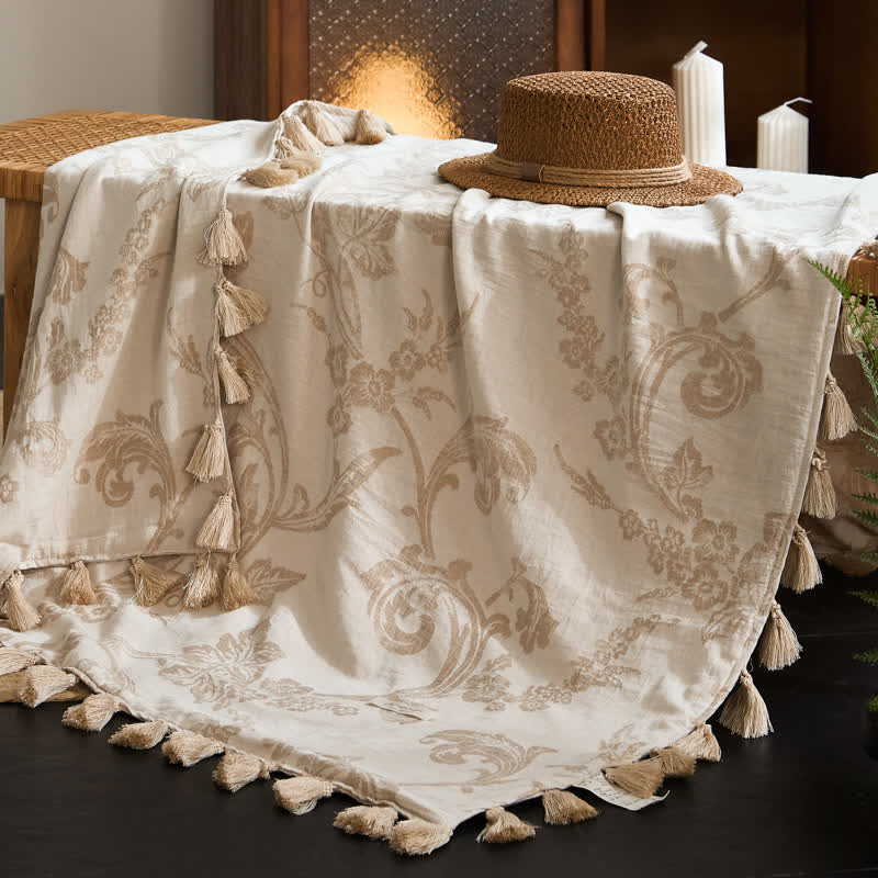Elegante coperta in cotone e lino jacquard floreale - image 3