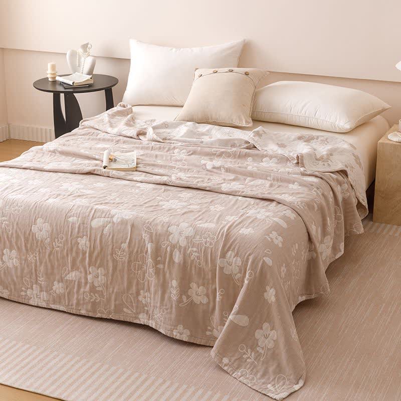 Elegante trapunta in garza di cotone jacquard a 3 strati con motivo floreale - Cammello - Matrimoniale - image 7