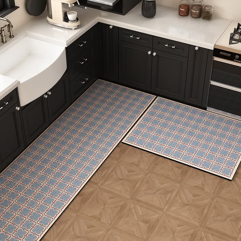 Tappeto da cucina geometrico vintage blu fango diatomeo - 60cm x 90cm+ 60cm x 180cm - image 0