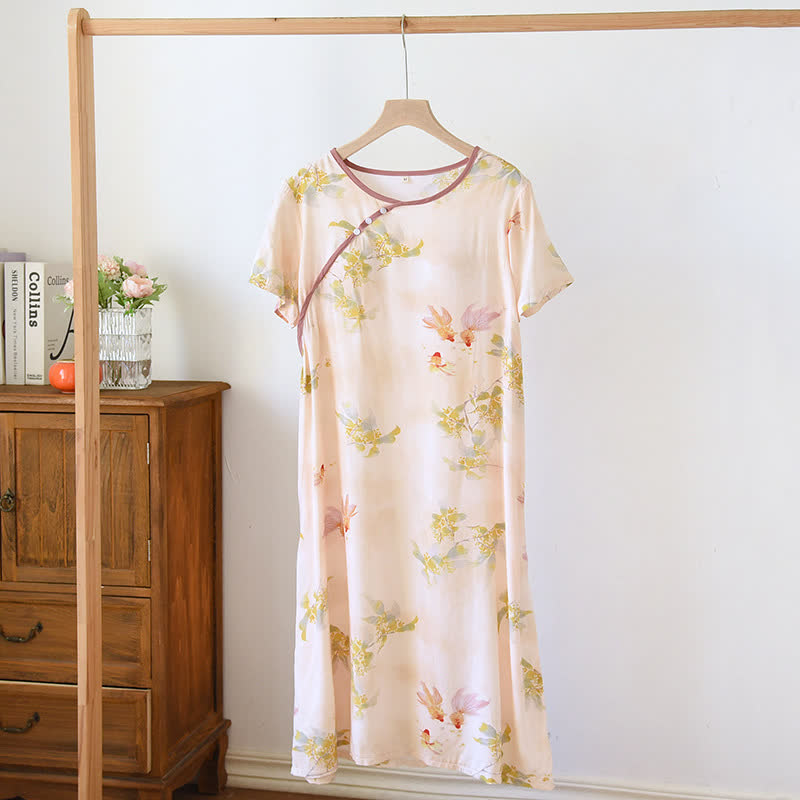 Camicia da notte vintage con pesci koi orientali e fiori - Rosa - XL - image 1