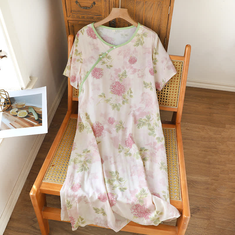 Camicia da notte romantica orientale floreale a maniche corte - Rosa - XL - image 0