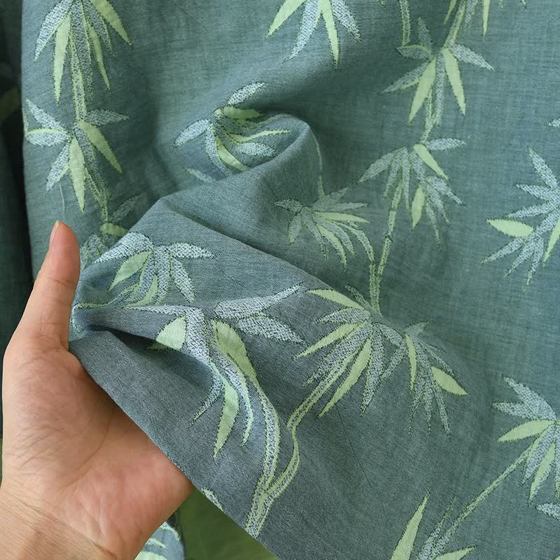 Pigiama in garza di cotone jacquard di bambù verde - image 12