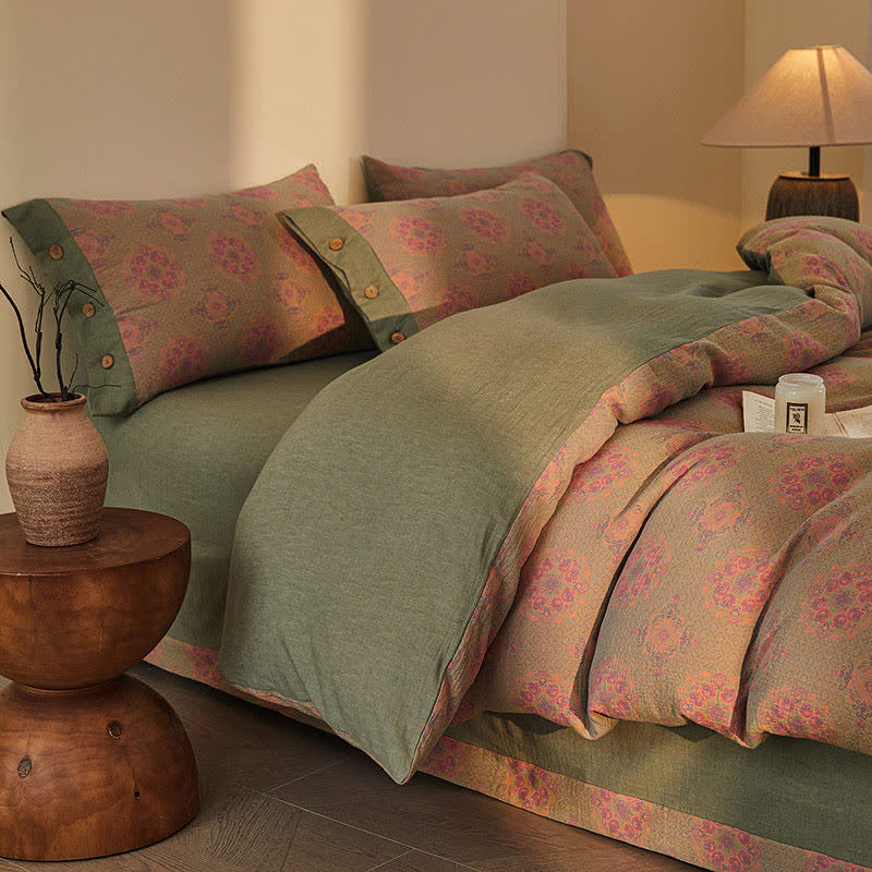 Set di biancheria da letto in cotone a doppia garza con motivi geometrici vintage (4 pezzi) - image 16