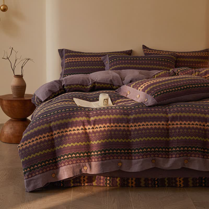 Set di biancheria da letto in cotone a doppia garza con righe ondulate (4 pezzi) - image 10
