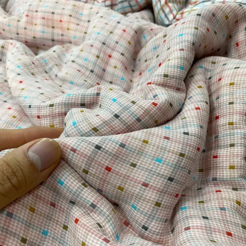 Set di biancheria da letto in garza di cotone a quadri e pois colorati (4 pezzi) - image 5
