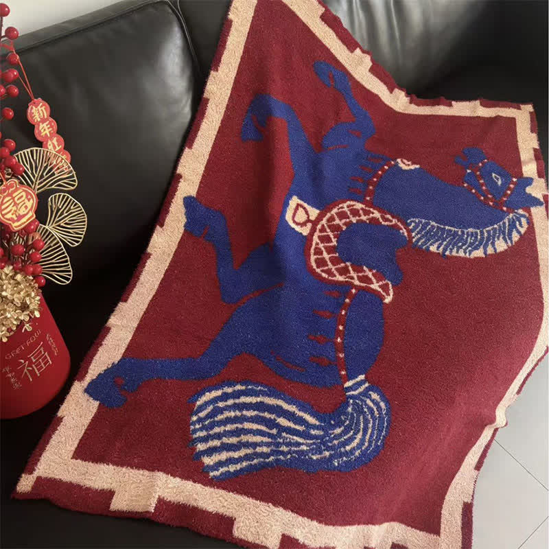 Coperta lavorata a maglia con totem di cavallo blu - image 1