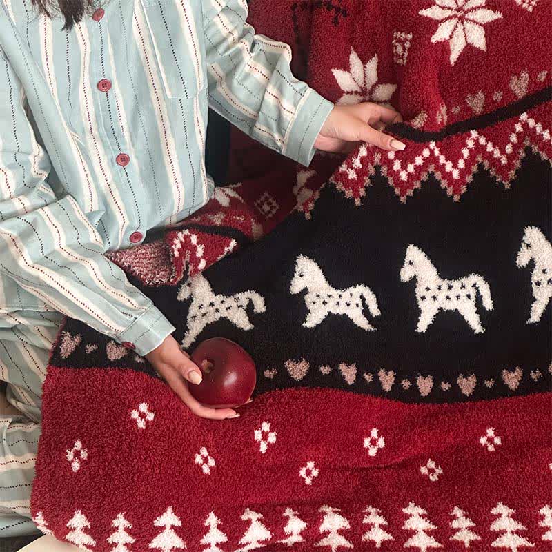 Coperta vintage con cavallo nordico e fiocco di neve - image 6