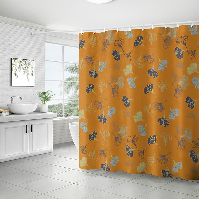 Elegante tenda da doccia con stampa a foglia di ginkgo - image 3