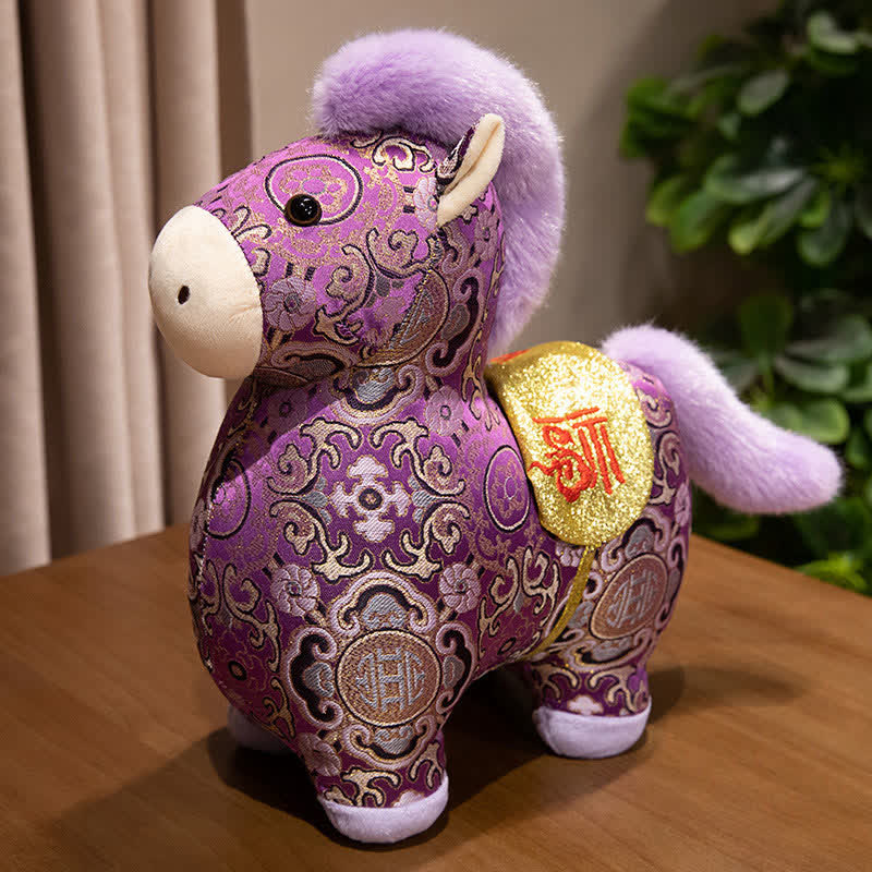 Mascotte dello zodiaco del cavallo in broccato, animale di peluche - Viola - 4 pezzi - 23cm - image 3