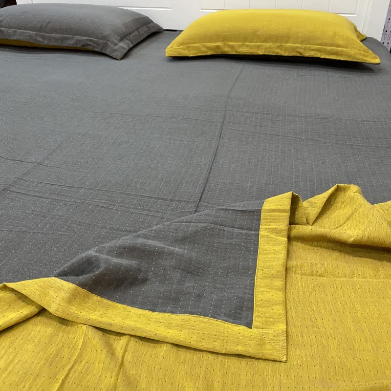 Copriletto in doppia garza di cotone a pois sottili - Grigio e giallo - 2 federe - 48cm x 74cm - image 6