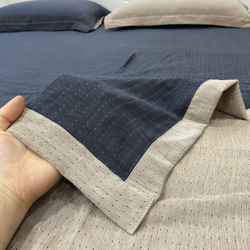 Copriletto in doppia garza di cotone a pois minimali - Blu navy e beige - 2 federe - 48cm x 74cm - image 10