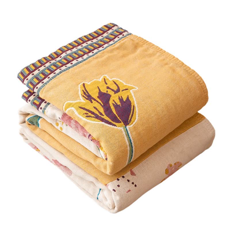 Coperta in garza di cotone con patchwork floreale artistico - image 6