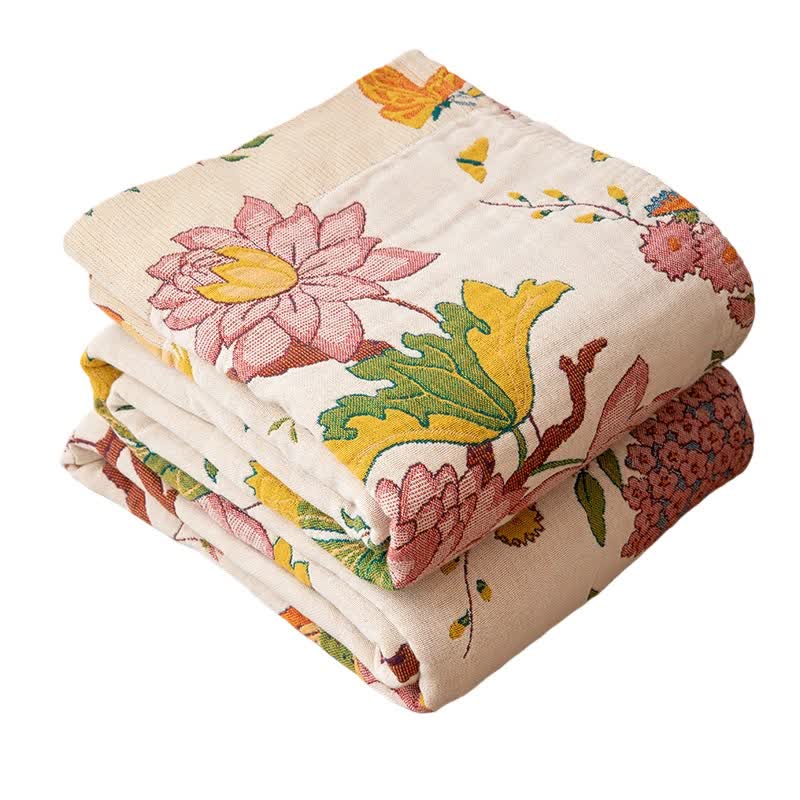 Coperta in garza di cotone con motivo floreale e uccellino - image 6
