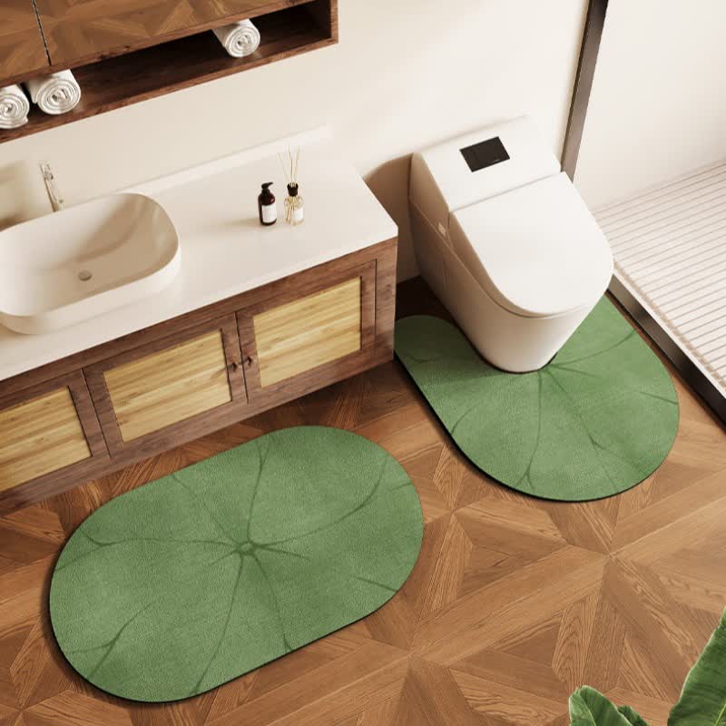 Tappetino da bagno in fango diatomeo con foglie di loto - Verde - Ovale e a forma di U - 45cm x 70cm + 90cm x 60cm - image 0