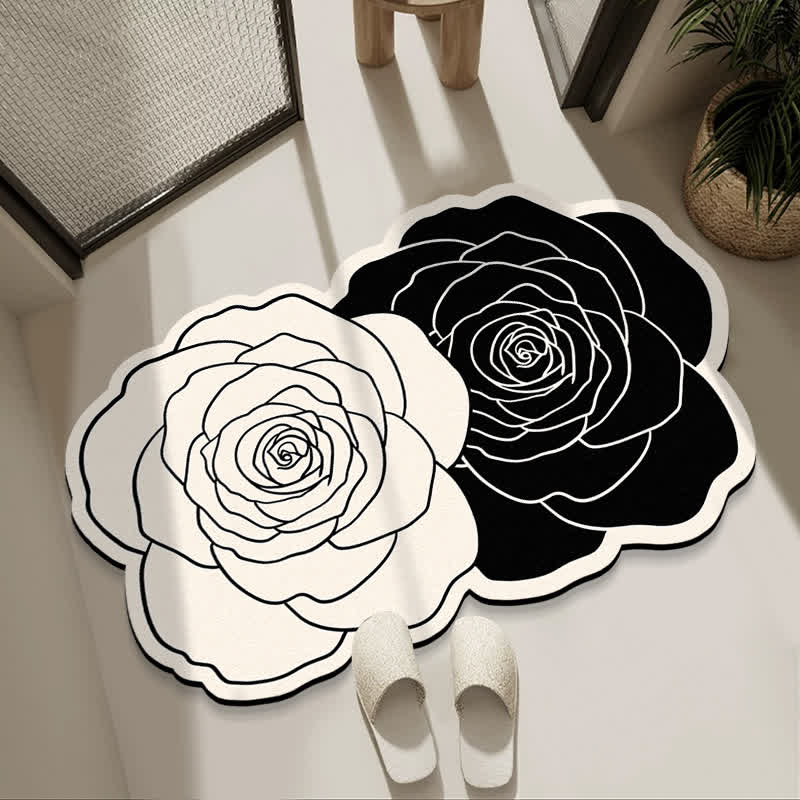 Tappetino da bagno in fango diatomeico ispirato alla rosa - Bianco e nero - 80cm x 120cm - image 3