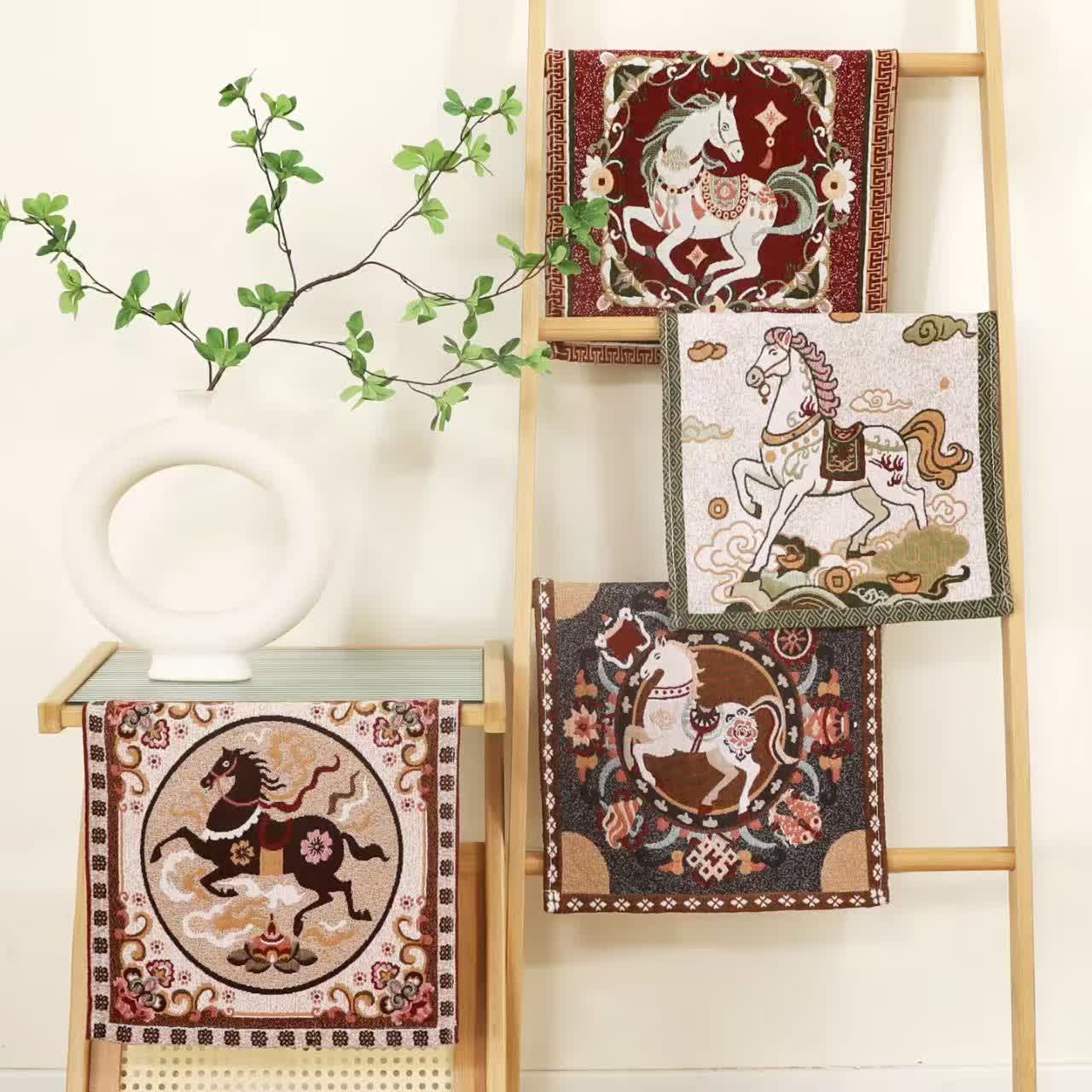 Asciugamano da cucina in garza di cotone con motivo a cavallo vintage - Colorato - Set di 4 - 35cm x 35cm - image 0