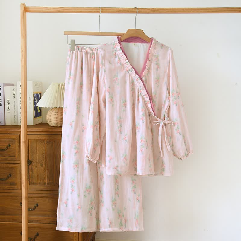 Pigiama in fibra di bambù con stampa floreale rosa - XL - image 0