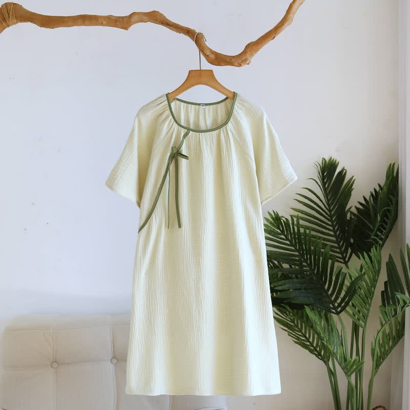 Camicia da notte minimalista in garza di cotone in stile orientale - Verde - XL - image 12
