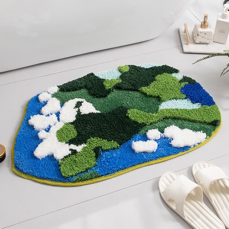 Tappeto da bagno decorativo astratto artistico - Verde e blu - 60cm x 90cm - image 2