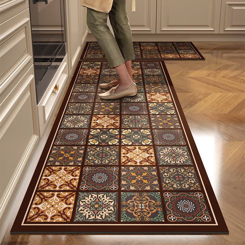 Tappeto da cucina con motivo patchwork di fango diatomeo - 60cm x 90cm+ 60cm x 180cm - image 0