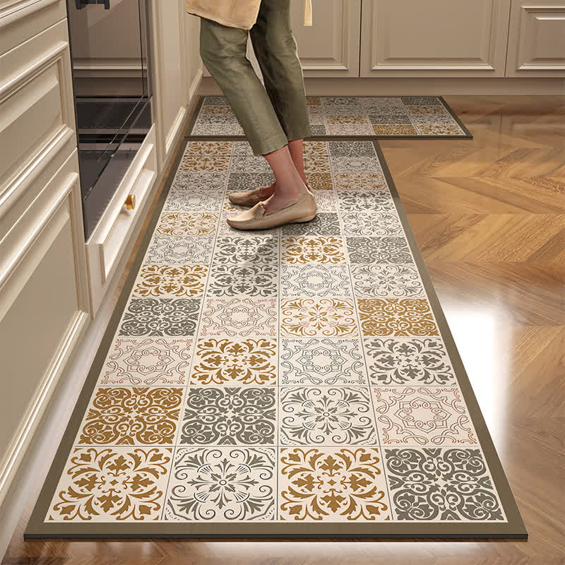 Tappeto da cucina con motivo vintage in fango diatomeo - 60cm x 90cm+ 60cm x 180cm - image 0