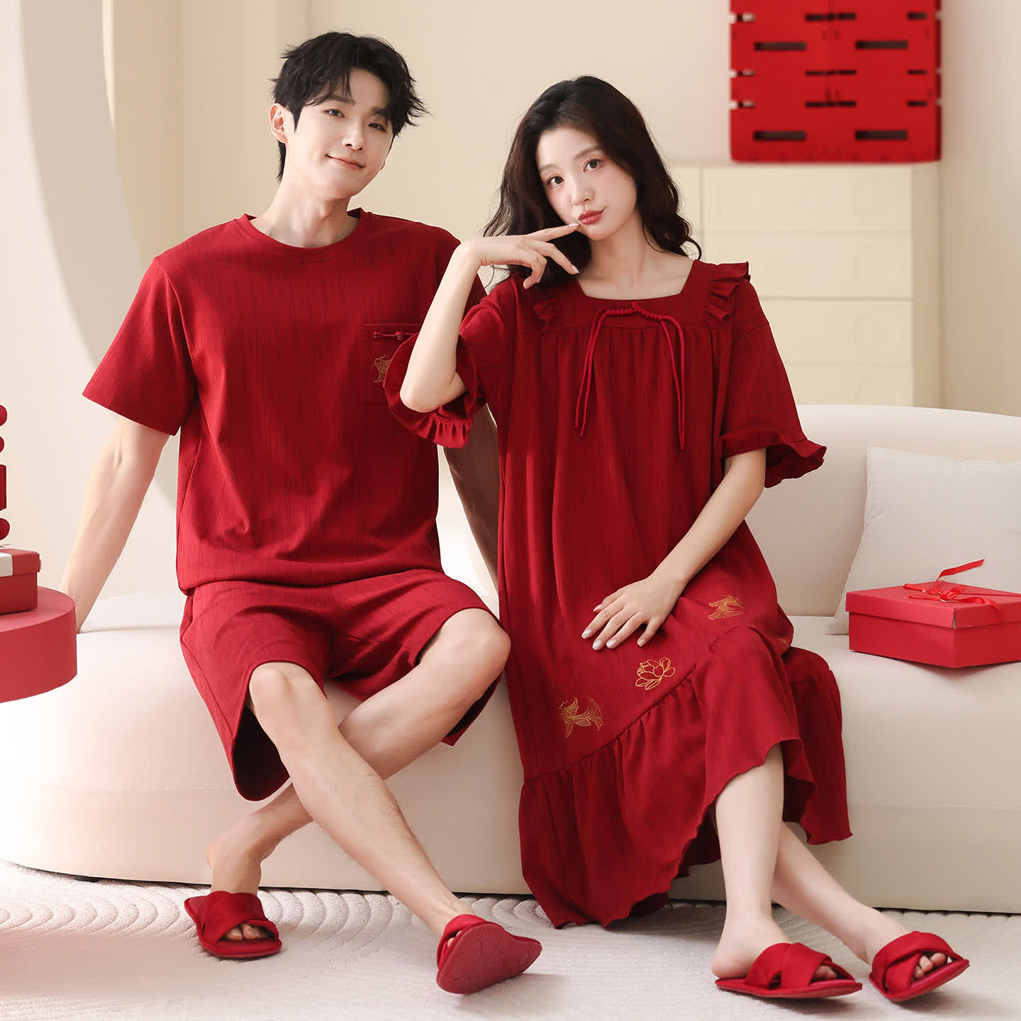Pigiama in puro cotone per coppia rossa - Rosso - Donne - 2XL - image 0