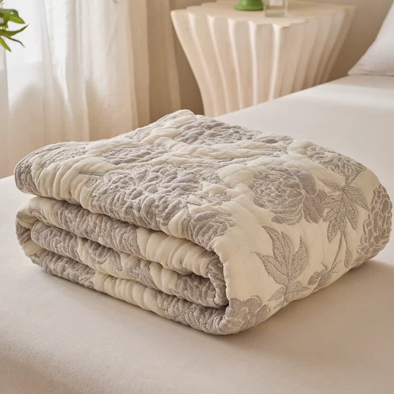 Trapunta reversibile in garza di cotone con motivo floreale di peonia - image 5