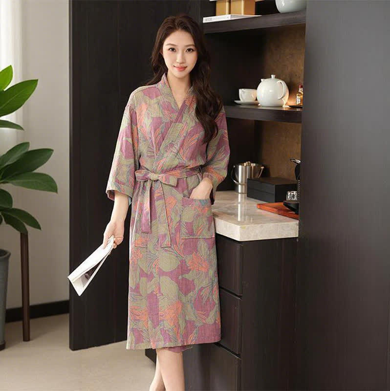 Kimono in doppia garza di cotone floreale - image 6