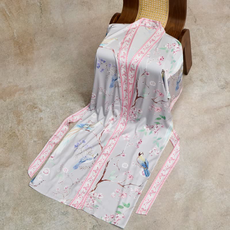 Accappatoio in stile kimono con fiori di pesco e uccelli - image 3