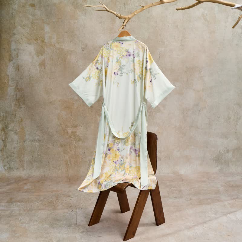 Accappatoio in stile kimono floreale giallo orientale - image 4