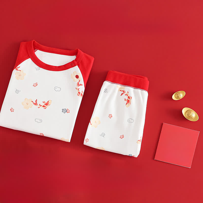 Completo da notte per bambini in cotone con motivo Koi e fiori - image 2