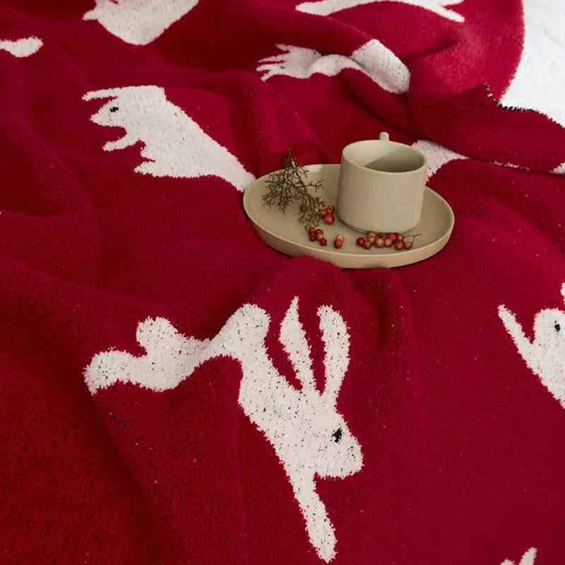 Coperta lavorata a maglia in stile nordico con motivo a coniglio - image 6