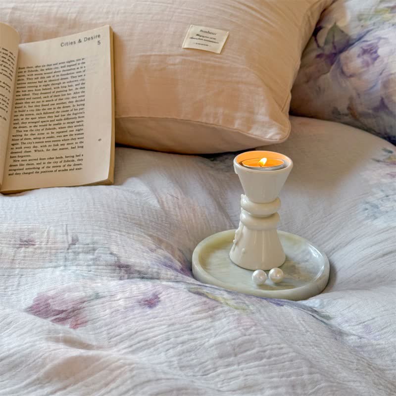 Set di biancheria da letto con chiusura a lacci in cotone con motivo floreale sottile (4 pezzi) - image 13