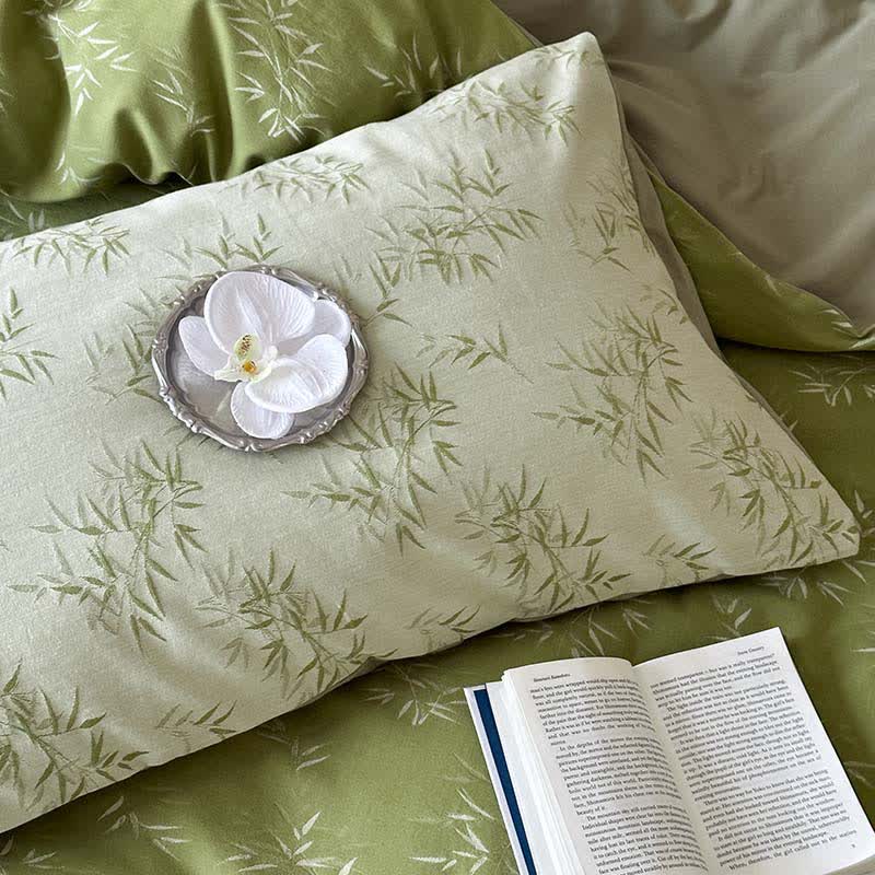 Set di biancheria da letto in cotone jacquard con foglie di bambù orientali (4 pezzi) - image 12