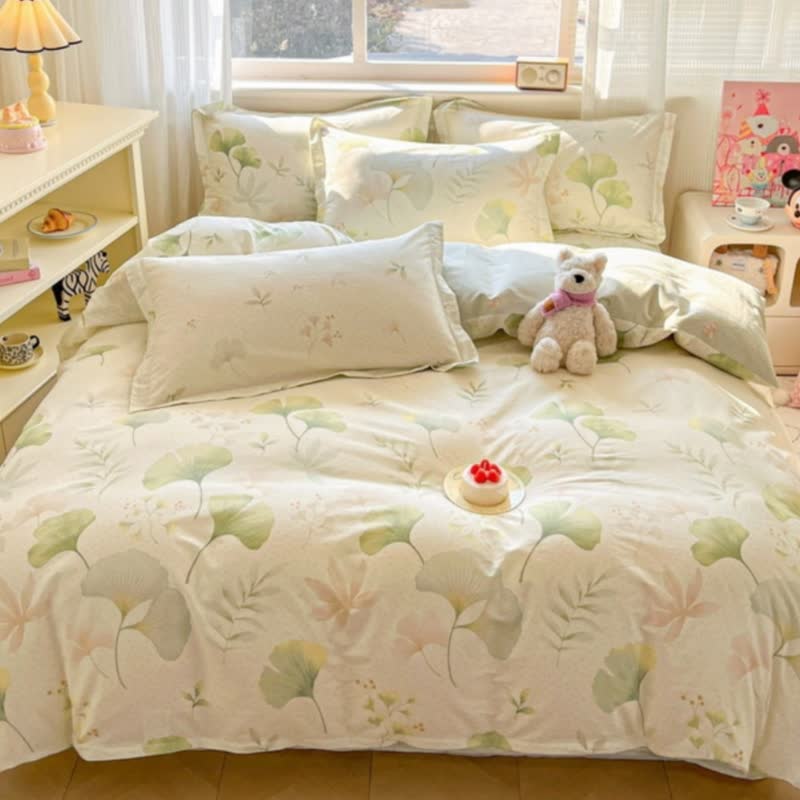 Biancheria da letto in cotone con foglie di ginkgo rustico e fresco - image 3