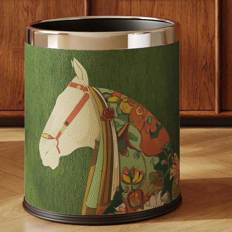 Cestino decorativo in pelle della serie Equestrian - Verde - 22.5 x 22.5 x 26cm"A - image 5