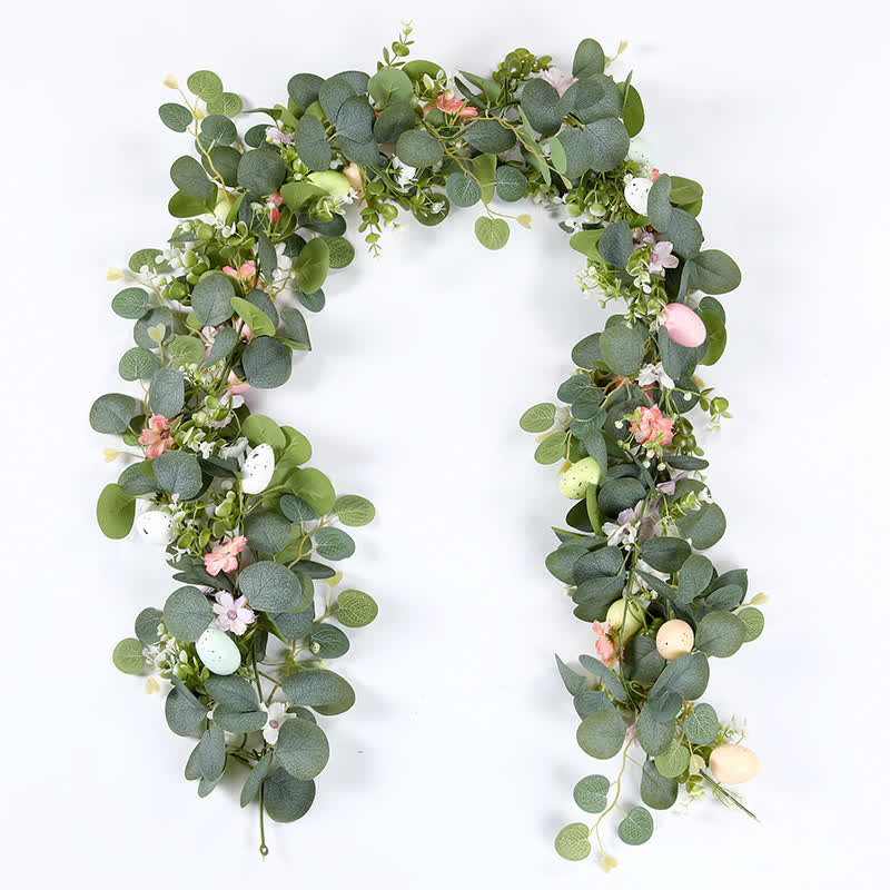 Ghirlanda di eucalipti con fiori rosa a forma di uovo di Pasqua - image 6