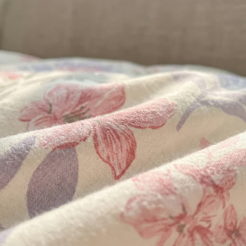 Set di biancheria da letto in cotone con motivo floreale e foglie pastorali (4 pezzi) - image 6