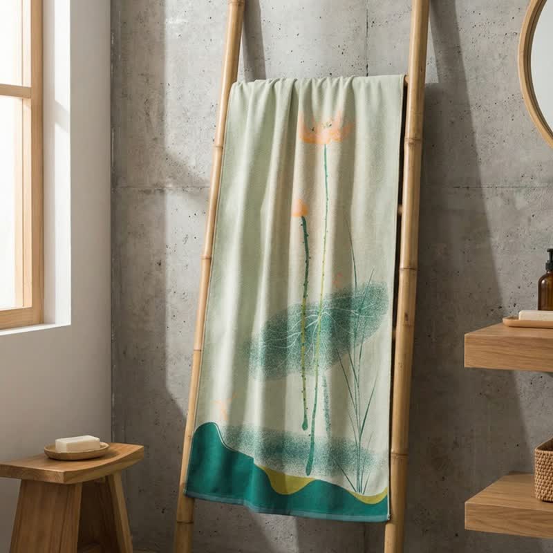 Asciugamano da bagno in garza di cotone con motivo floreale tradizionale di loto - image 4