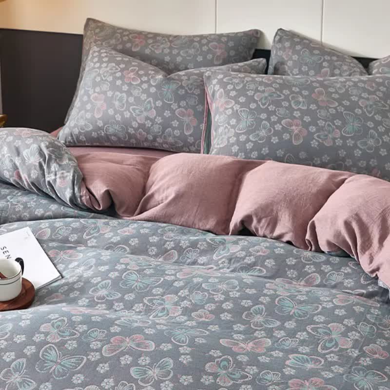 Biancheria da letto in cotone a doppia garza con farfalle e fiori - image 3