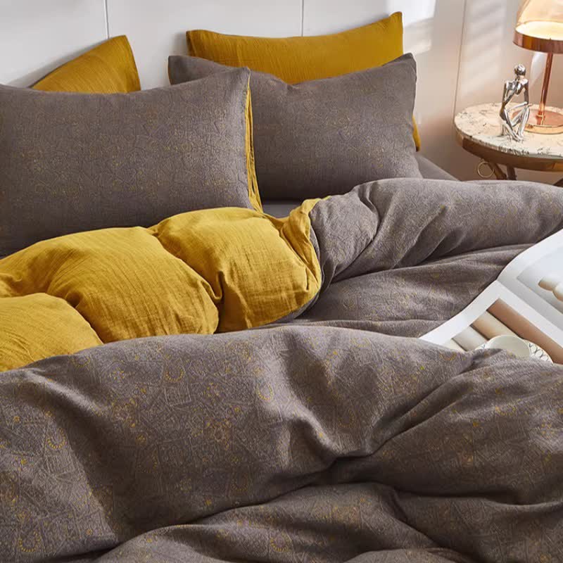 Biancheria da letto in cotone a doppia garza con motivo geometrico sottile - image 4