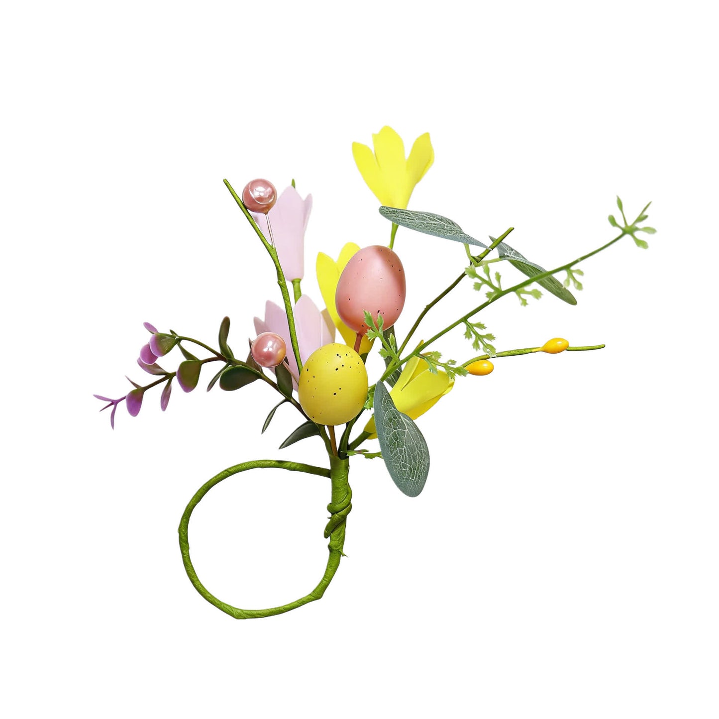 Set di anelli per tovaglioli con uova di Pasqua e forsizia primaverile - image 8