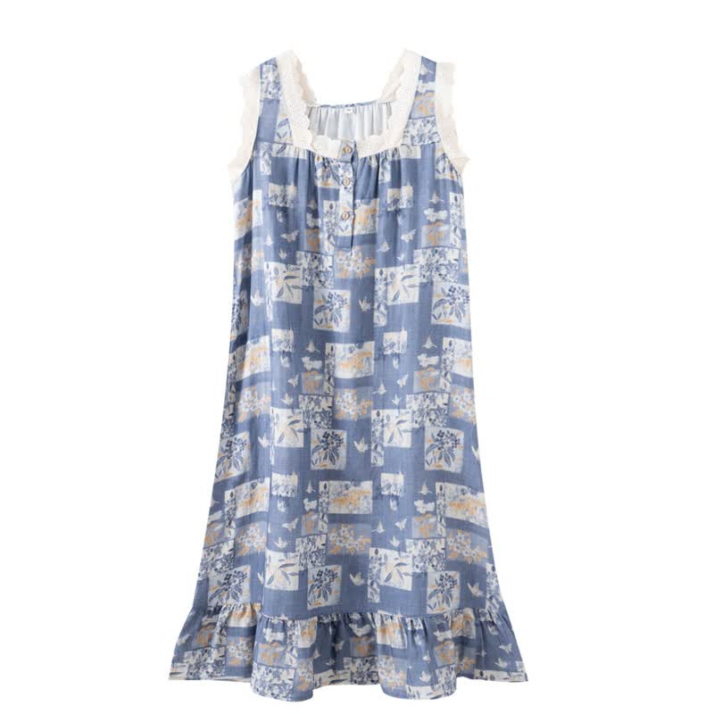 Camicia da notte senza maniche in cotone con motivo floreale a farfalla Cottage - image 1
