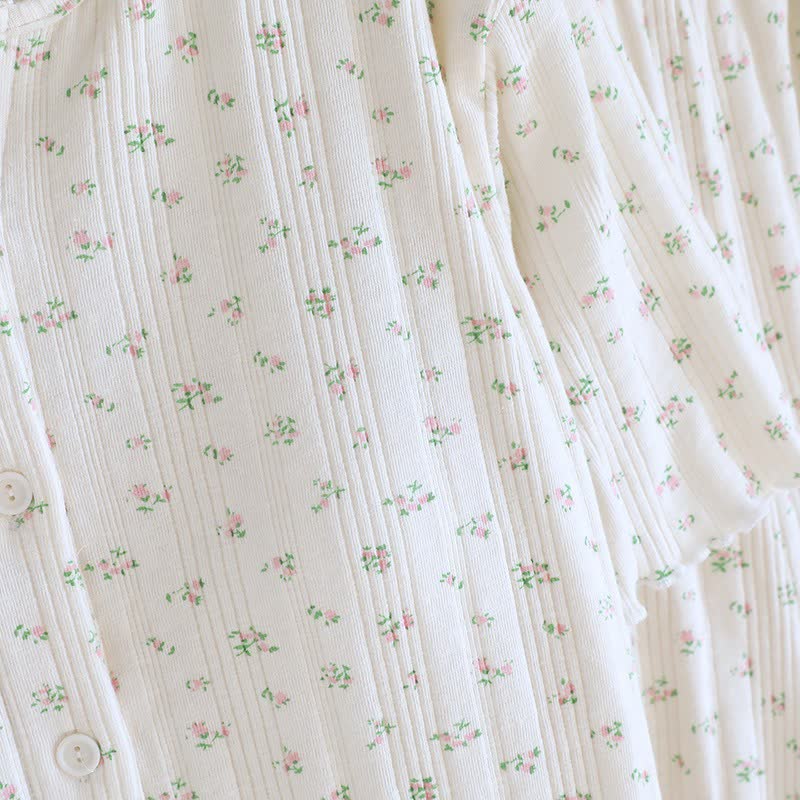 Pigiama in jacquard di cotone con motivo floreale pastorale - image 24
